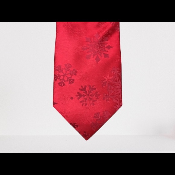 Christmas necktie red silk snowflakes - Picture 1 of 4
